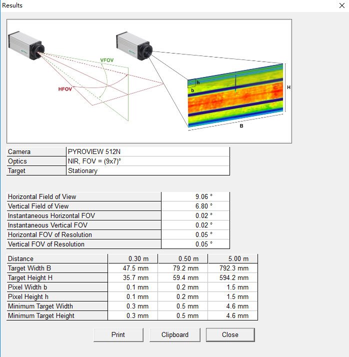 PYROVIEW紅外熱像儀FOV計算結(jié)果和打印